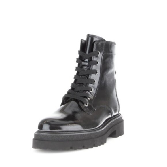 NWT GABOR US5.5 Ankle Boot Patent Leather Platform Zip/Lace Black UK3 / US5.5 - Picture 1 of 16